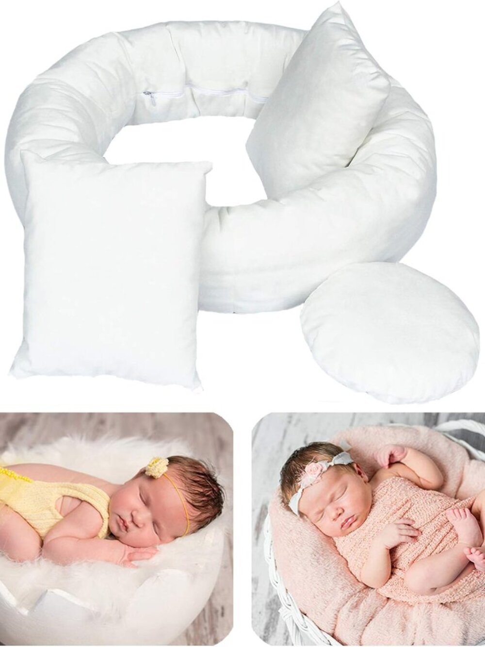 White Newborn Posing Pillow Set Donut Photo Props for 0-3 Months